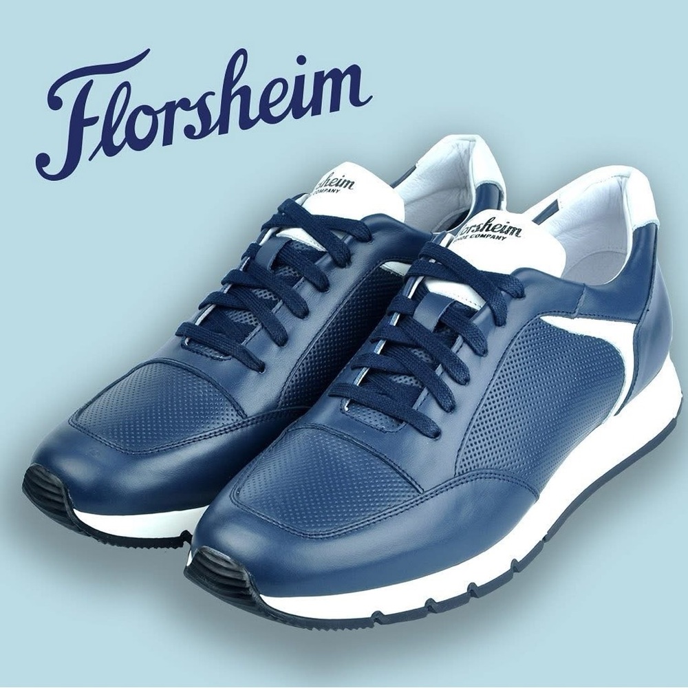 Florsheim Dark Blue Leather Sneakers Athletic Shoes Made in Italy Imperial Sz 9